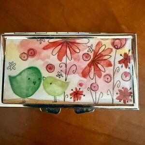 Pill Case w Floral & Bird Design